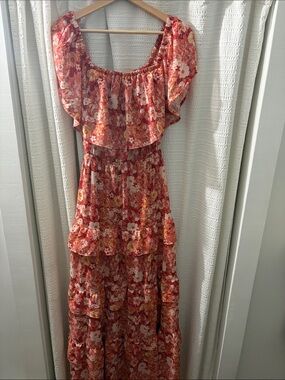 Floral Tiered Maxi Dress in Coral Pink